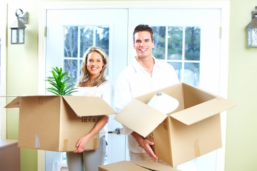Boxes and furniture prepared for temporary storage near Manorhouse